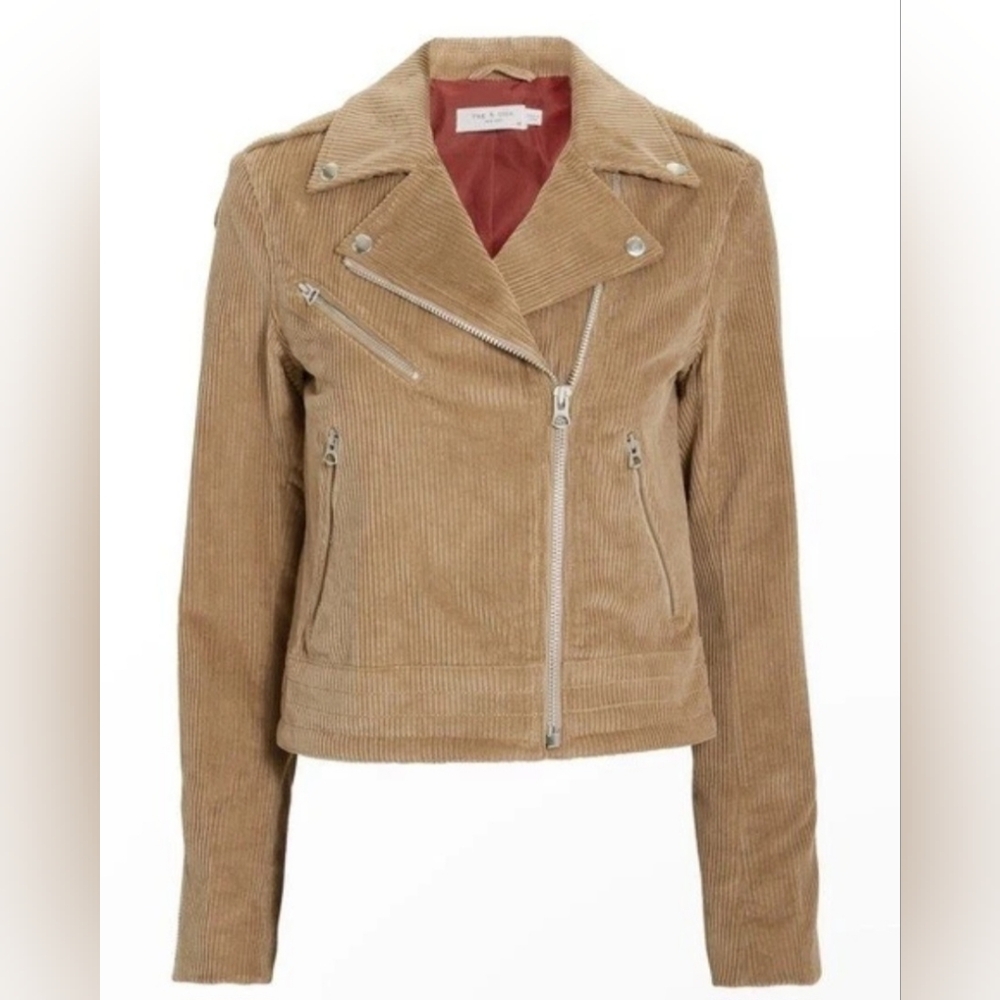 RAG & BONE Mercer Corduroy Moto Camel Cropped Jacket Womens Medium.